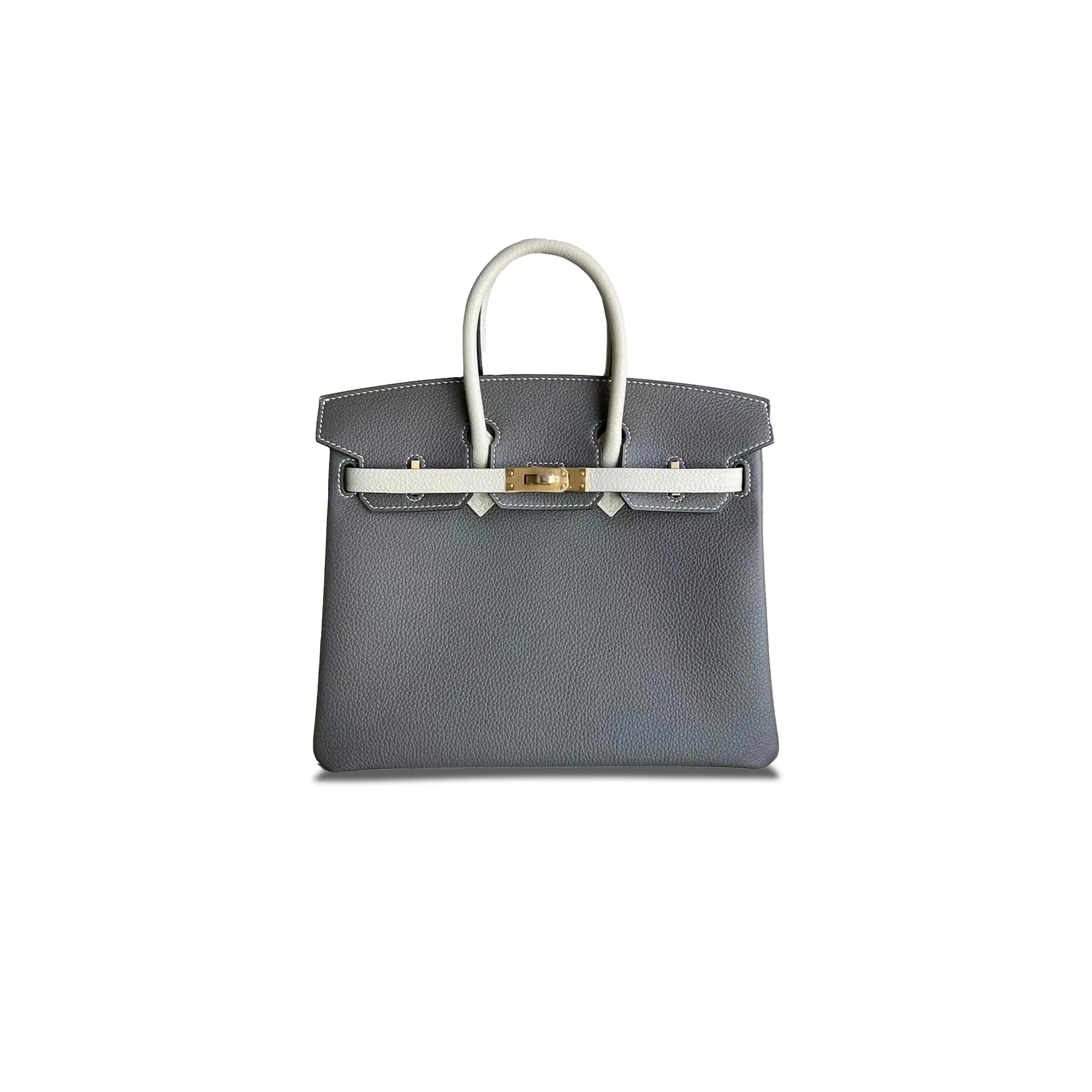 HERMES BIRKIN 30 EPSOM LEATHER ASPHALT GRAY AND CREAM WHITE GOLD BUCKLE H041344CC (30*23*15cm)